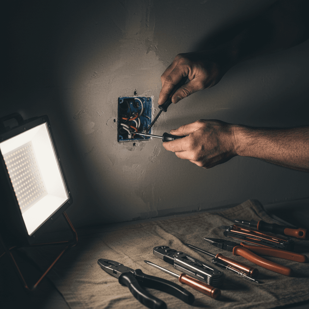 Handyman working on an electrical outlet