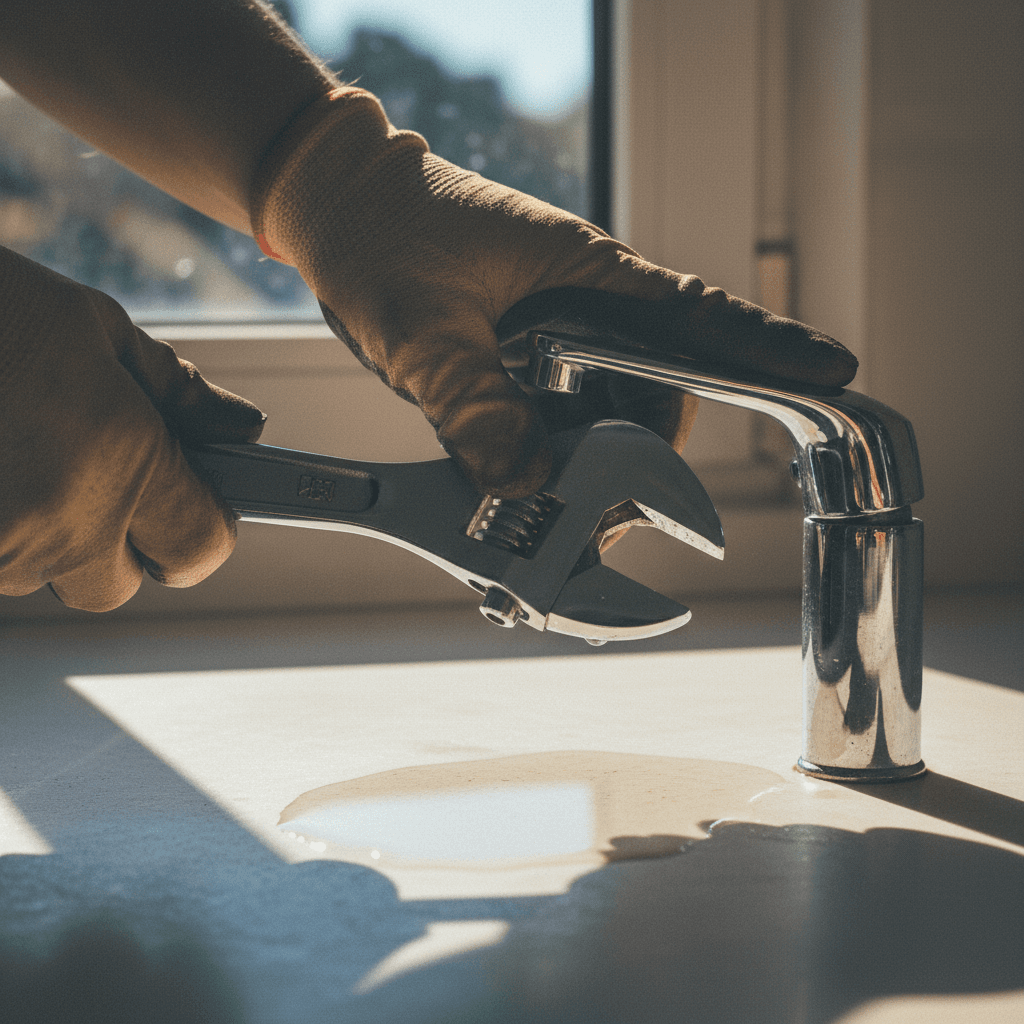Handyman fixing a leaky faucet