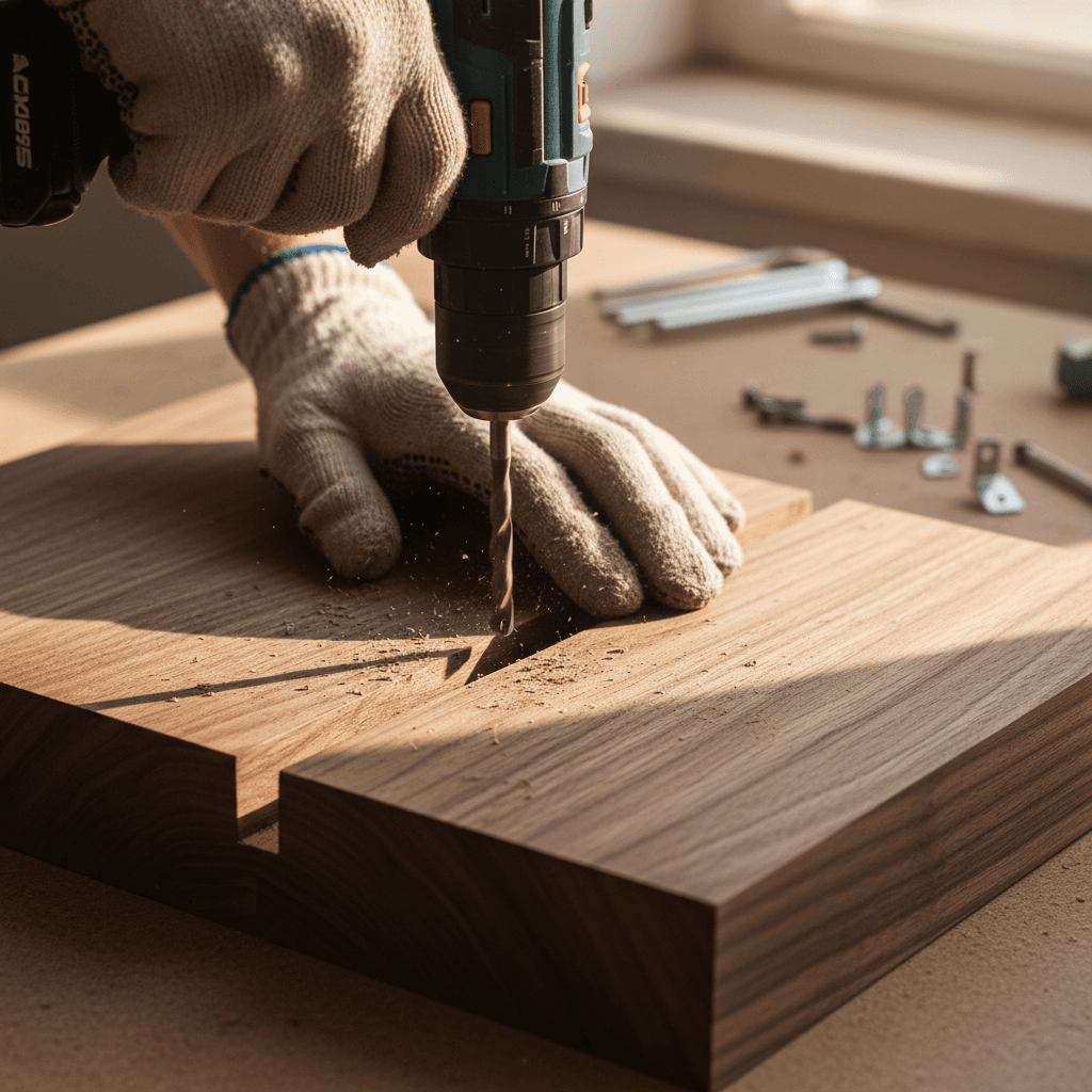 Furniture assembly with power drill