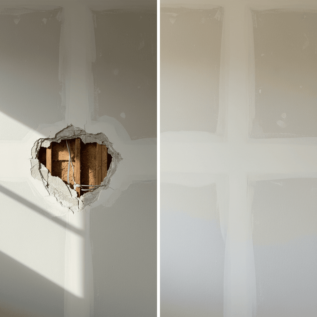Drywall repair before and after