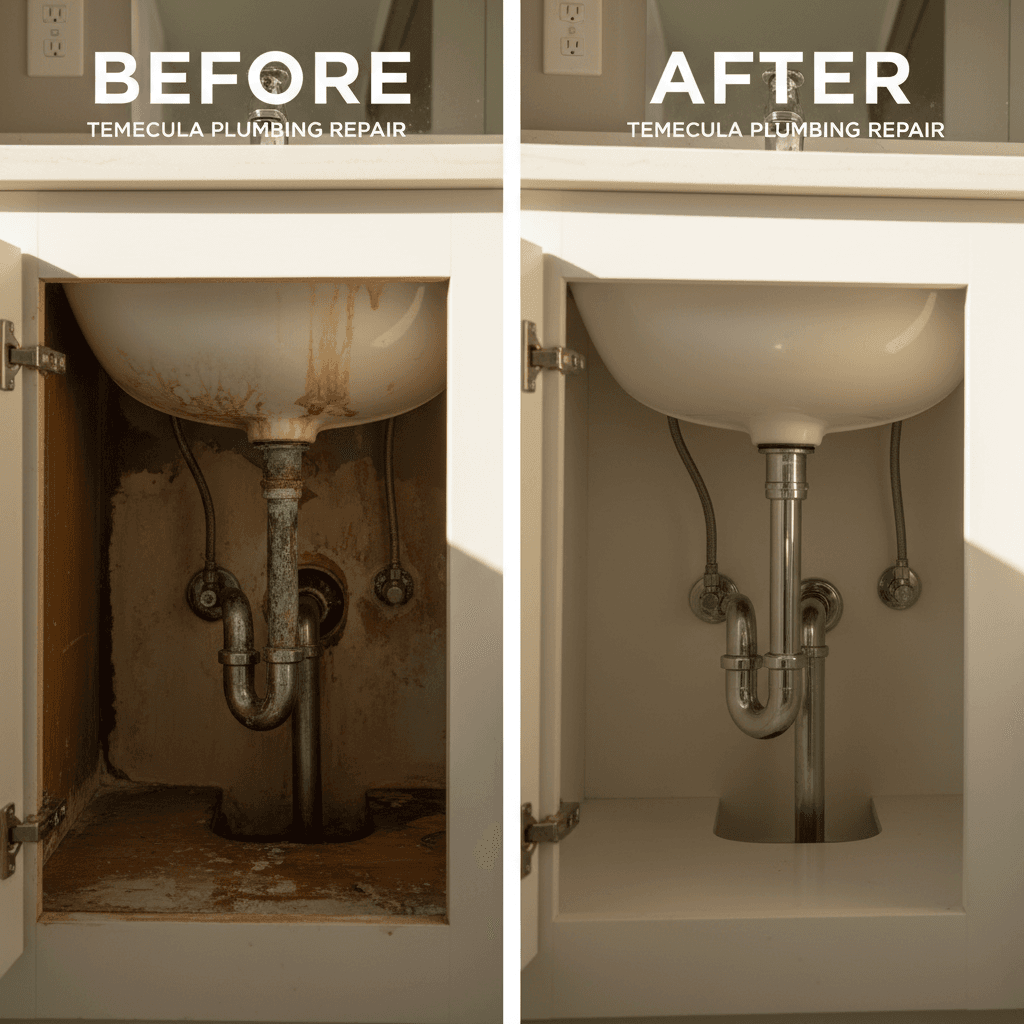 Bathroom plumbing repair before and after