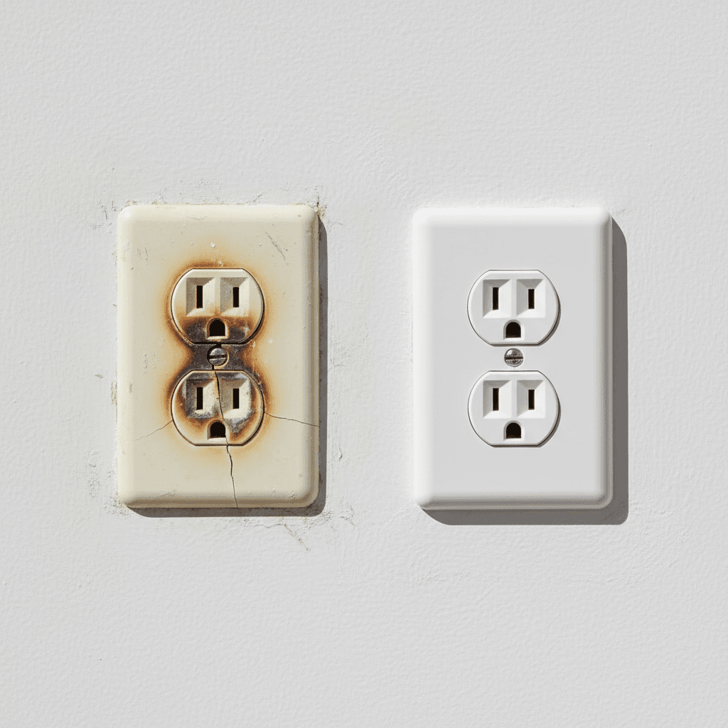 Electrical outlet replacement before and after