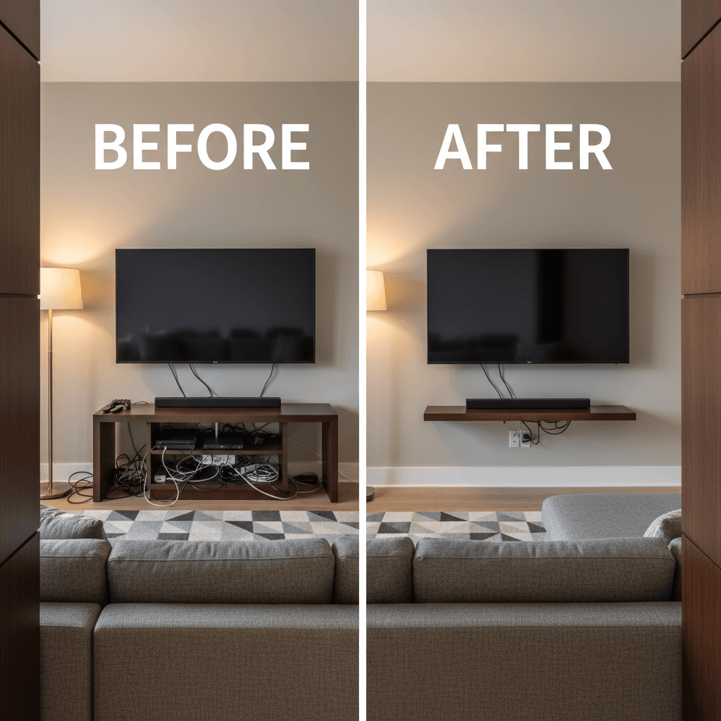 TV mounting installation before and after