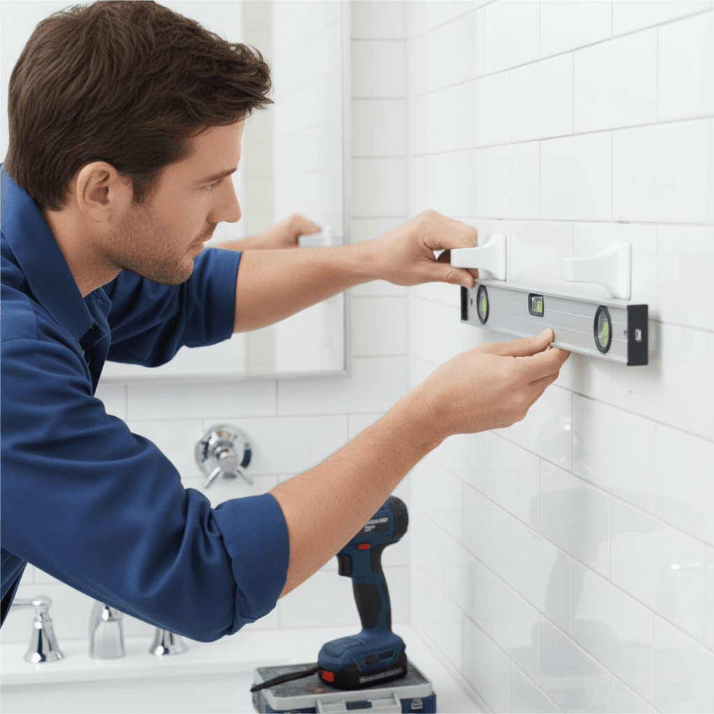 Handy Sammy installing a towel bar in Lake Elsinore