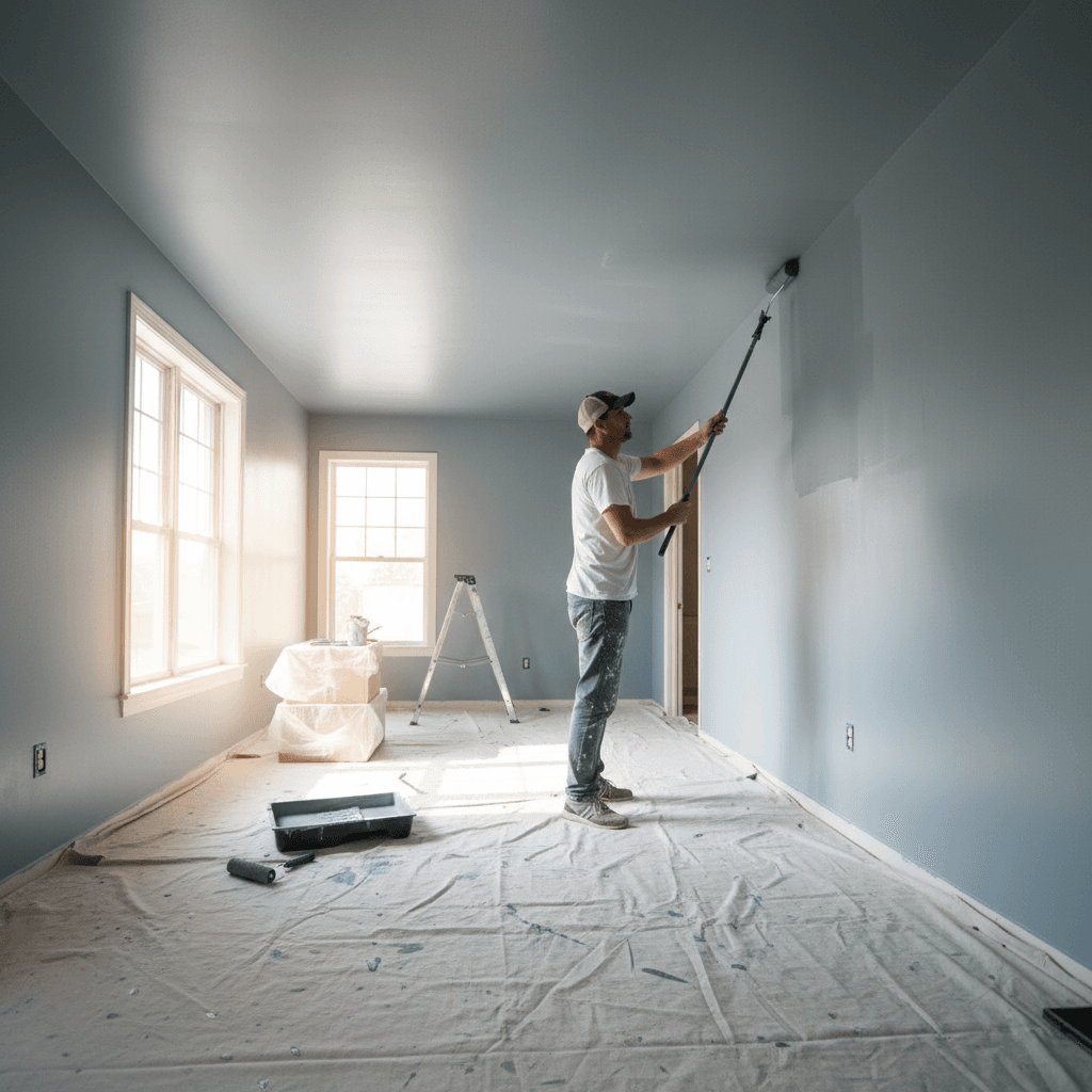 Handyman painting an interior wall