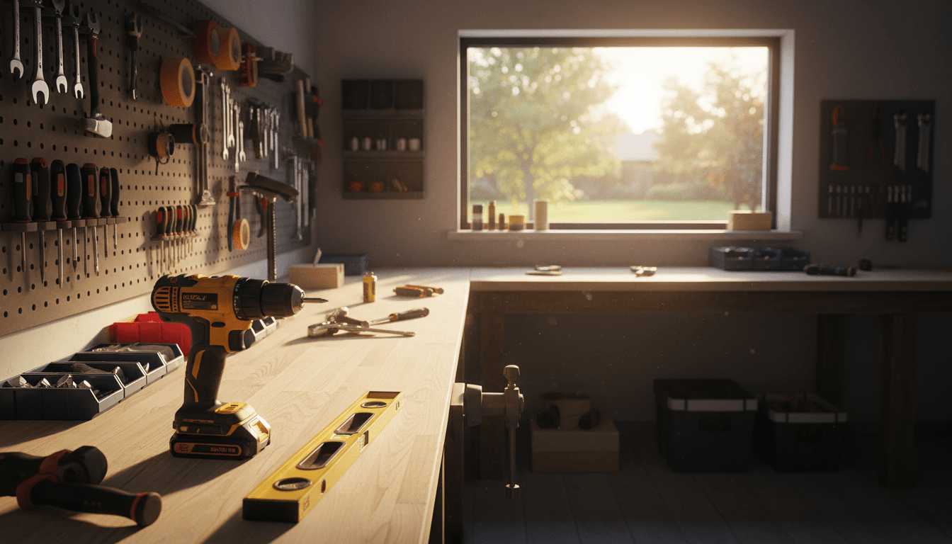 Organized workbench with hand tools ready for a job