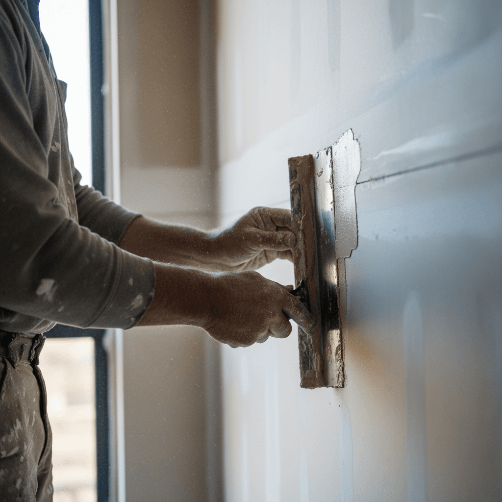 Drywall spackling and repair work detail